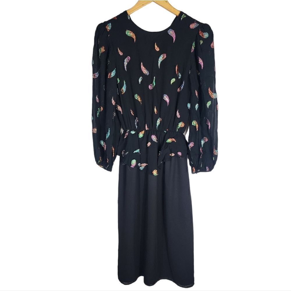 80s Rainbow Sparkle Paisley Dress w Sheer Printed Sleeves